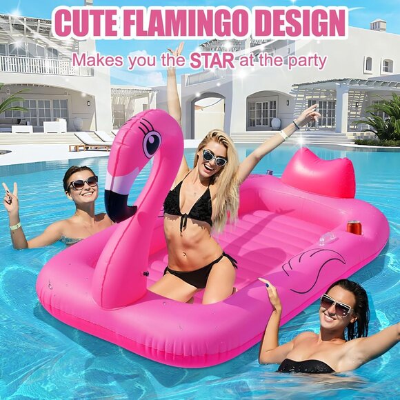 Flamingo Inflatable Tanning Pool Lounger Float, 2025 Large Pink Sunbathing Pool - Picture 6 of 8
